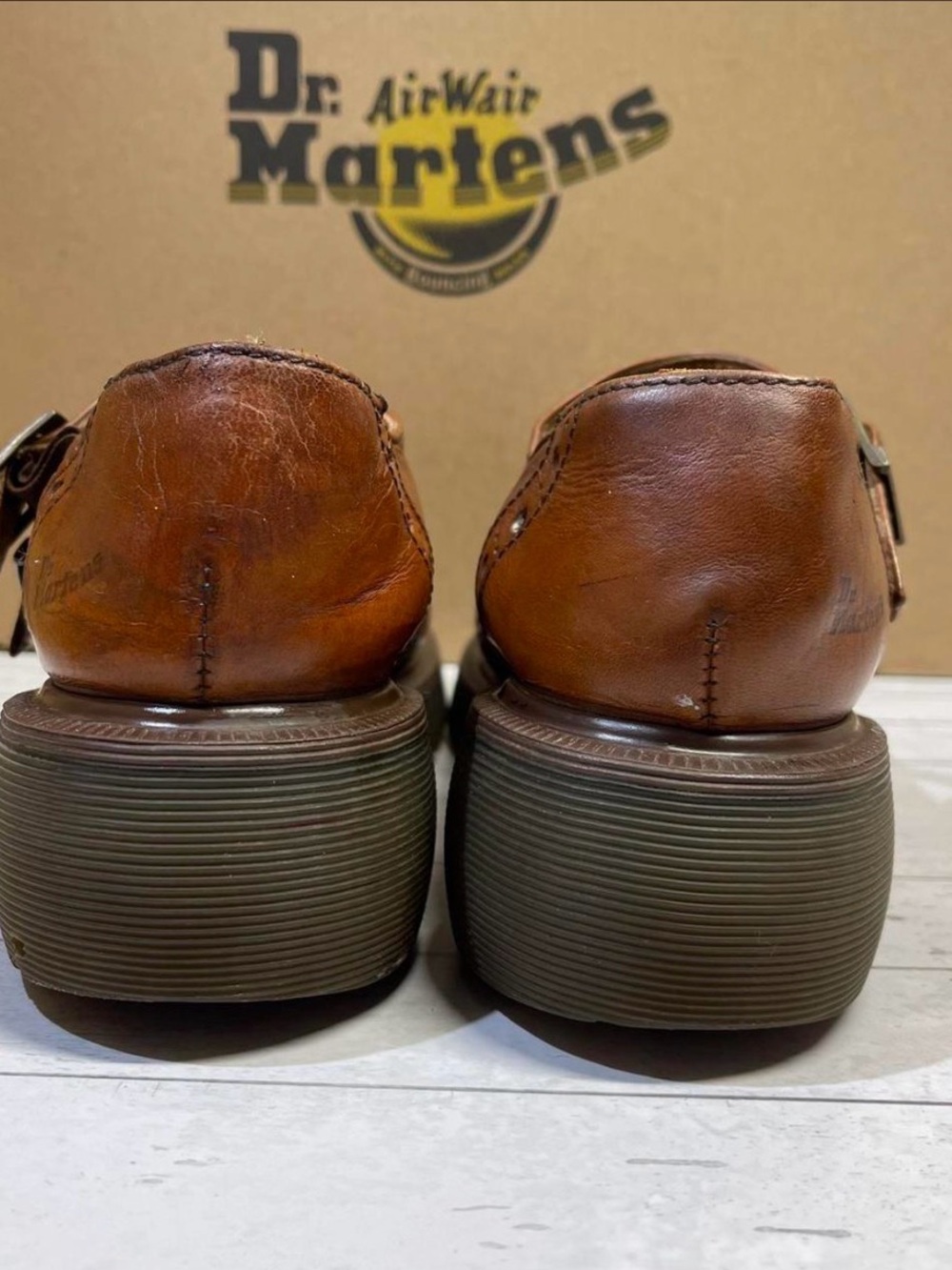 Rare! Dr. Martens Whiskey Brown Leather Wingtip Brogue Mary Janes SzW 7/7.5 - Picture 5 of 7